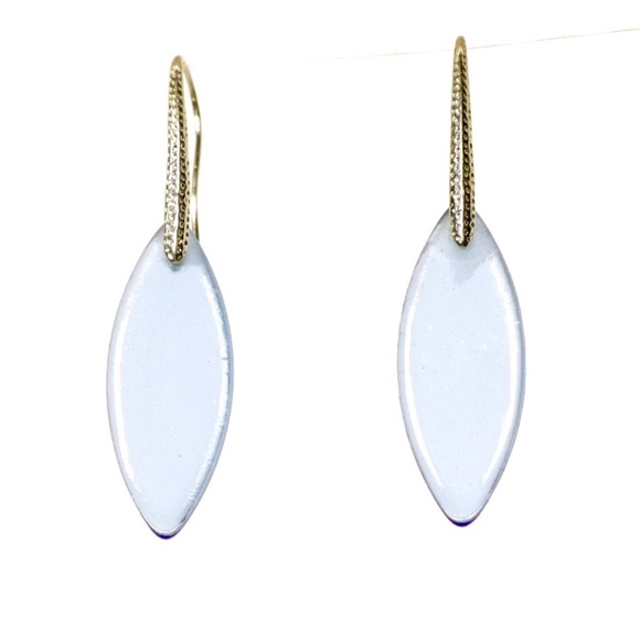 Sea Glass Earrings Leaf Transparent Blue - Picture 1 of 1